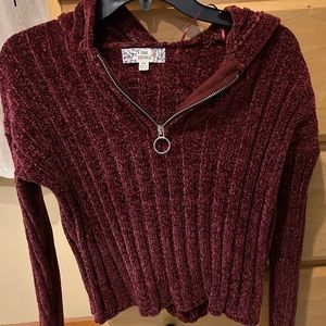 Quarter zip sweater with hood